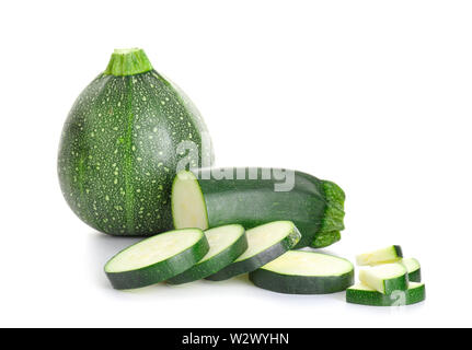Fresh zucchini squashes on white background Stock Photo