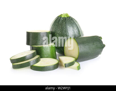 Fresh zucchini squashes on white background Stock Photo