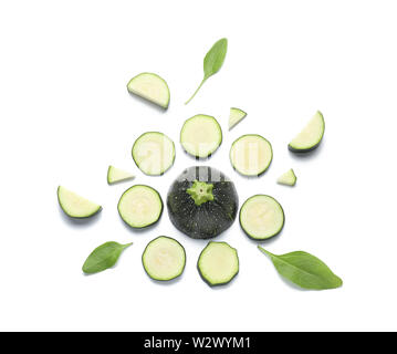 Cut zucchini squashes on white background Stock Photo