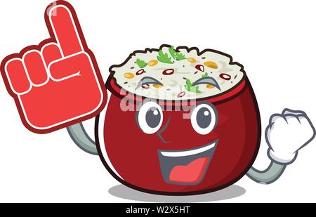 Foam finger curd rice placed on character plate Stock Vector