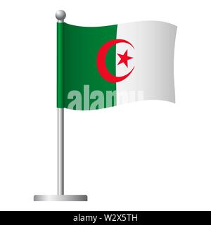 Algeria flag on pole. Metal flagpole. National flag of Algeria  illustration Stock Photo