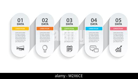 Oval infographics timeline paper with 5 data horizontal template. Vector illustration abstract background. Can be used for workflow layout, business s Stock Vector
