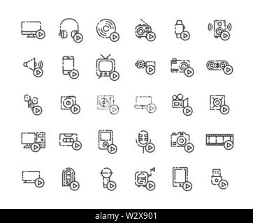 Media devices and players outline icon set. Stock Vector