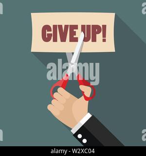 Hand cutting paper with give up word on it. Vector illustration concept Stock Vector
