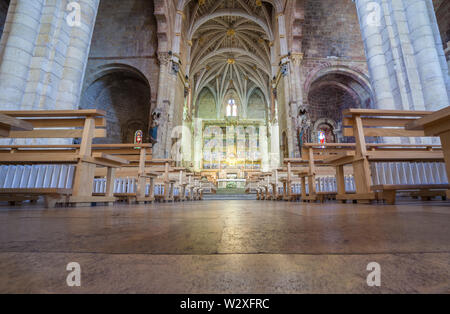 Leon, Spain - June 25th, 2019:  Basilica of San Isidoro, Leon, Spain. Main nave Stock Photo