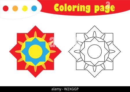 Colorful mandala in cartoon style, coloring page, spring education paper game for the development of children, kids preschool activity, printable work Stock Vector