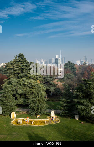 Italy, Lombardy, Milan, cityscape from Triennale Museum rooftop restaurant Stock Photo