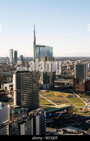 Italy, Lombardy, Milan, cityscape with Unicredit Tower from the Belvedere Enzo Jannacci in the Pirelli skyscraper Stock Photo