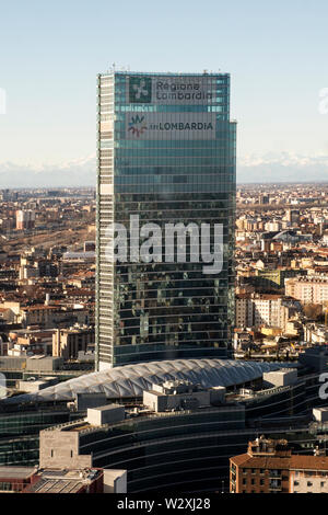Italy, Lombardy, Milan, cityscape with Palazzo della Regione  from Belvedere Enzo Jannacci in the Pirelli skyscraper Stock Photo