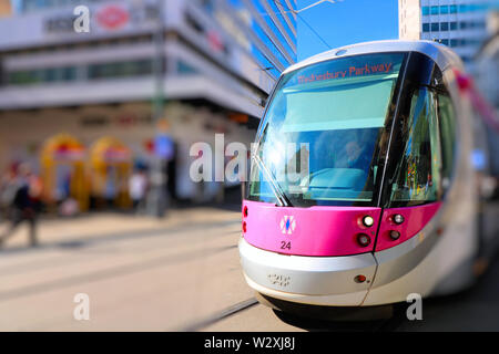 +Birmingham tram system in operation around New Street (Grand Central Station. Stock Photo