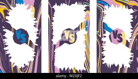 Versus screen. Set of editable vertical templates with a ratio of 16 to 9. Stock Vector