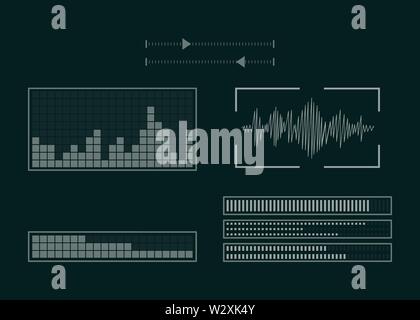 The screen with the audio program. The set of equalizer. Sound setting. Vector illustration. Stock Vector