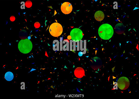 Abstract background with spheres. Multicolored bubbles on dark background with bokeh defocused lights and shadow. Illustration of balls textured as pa Stock Photo