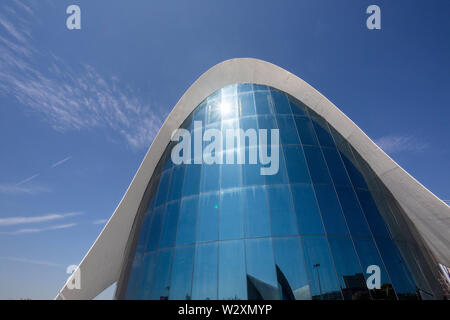 Valencia, Valencia, Spain. 10th June, 2019. A view of the Oceanografic, the second best aquarium in the world at the Arts & Science City in Valencia.Arts and Science City is an entertainment-based cultural, sci-fi-style and architectural complex in the city of Valencia, Spain. It is the most important modern tourist destination in the city of Valencia. Designed by Santiago Calatrava and Félix Candela, the project began the first stages of construction in July 1996, and was inaugurated April 16, 1998 with the opening of L'HemisfÃ¨ric. The last great component of the City of Arts and Sciences, Stock Photo