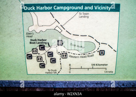 Acadia National Park, ME, USA - August 12, 2018: The Duck Harbor Campground and Vicinity map Stock Photo