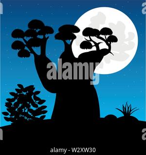 Vector illustration bottled tree on background starry sky Stock Vector
