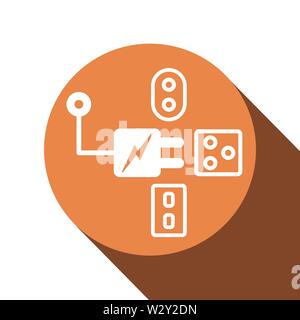 Icon design in concept of transformation plug for travelling. Vector illustration isolated on white background. Stock Vector