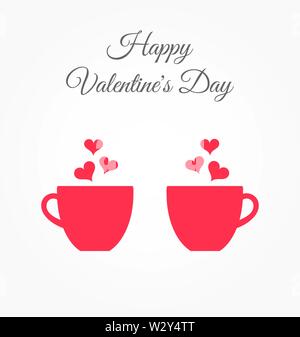 Valentine's Day card with two pink cups full of love. Cute hearts. Stock Vector
