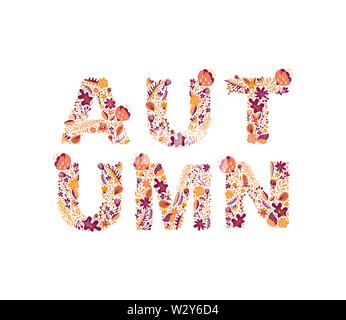 Floral vector Autumn text in banner design with colorful leaves in background for autumn season. Autumn illustration typography design. autumnal Stock Vector