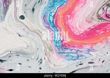 Fluid art. Abstract colorful white and pink liquid acrylic pattern. Stock Photo