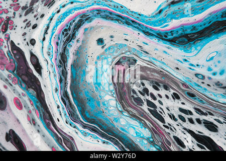 Abstract colorful white and blue liquid acrylic pattern. Stock Photo