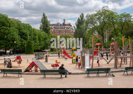 Paris, France - May 31, 2019: the Sarah Bernhardt square in Paris. Stock Photo