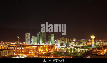 Center of capital of Kazakhstan - Astana./Astana, Kazakhstan - August 31, 2013: Center of Astana city at night Stock Photo