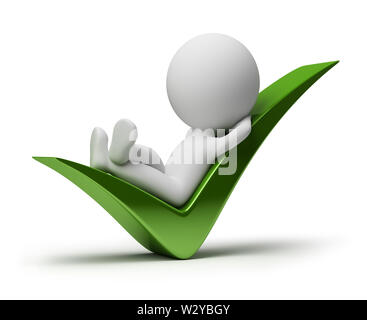 3d small person lying in a positive symbol. 3d image. Isolated white background. Stock Photo