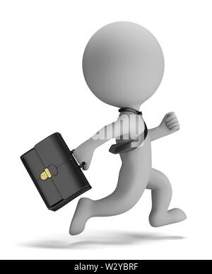 3d small person - businessman running with a briefcase in his hand. 3d image. Isolated white background. Stock Photo