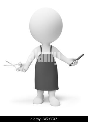 3d small people - hairdresser with scissors and a hairbrush. 3d image. Isolated white background. Stock Photo