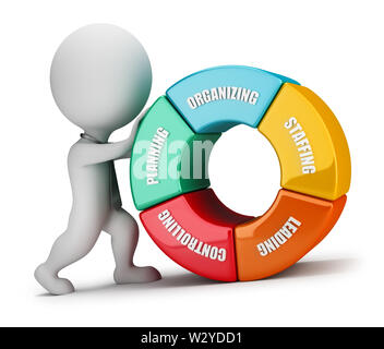 3d small person - manager pushing uphill chart management. 3d image. White background. Stock Photo