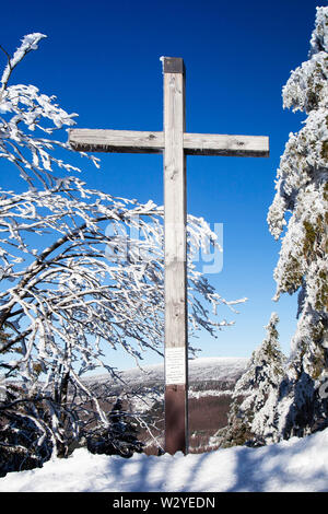 Summit cross on the summit, Wurmberg mountain, Lower Saxony, National park Harz, Braunlage, Germany Stock Photo