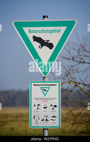 Sign of nature reserve, february, North Rhine-Westphalia, Germany