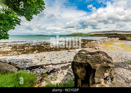 Beautiful panoramic view of the bay area and beach of Ballyvaughan, geosite and geopark, Wild Atlantic Way, wonderful spring day Stock Photo