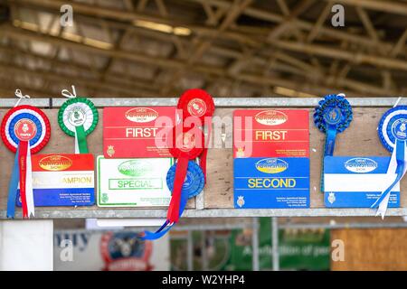 Harrogate. United Kingdom. 11 July 2019. Winning rosettes and certificates at the Great Yorkshire Show. Credit Elli Birch/SIP photo agency/Alamy live news. Stock Photo