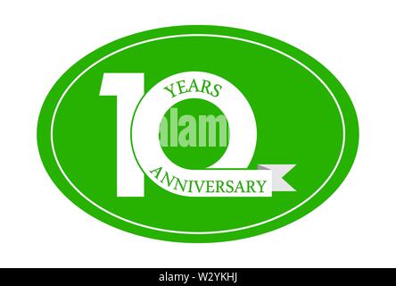 10 years anniversary inscription on blue oval, simple flat design Stock Vector