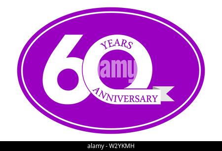 inscription of 60 years anniversary of the blue oval, simple flat design Stock Vector