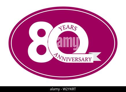 80 years anniversary inscription on blue oval, simple flat design Stock Vector