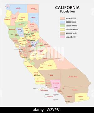 administrative county map of the federal state of california by population density Stock Vector