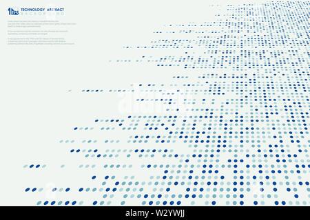Abstract dimension blue dots pattern big data technology line pattern design cover background. You can use for tech design presentation, background. Stock Vector