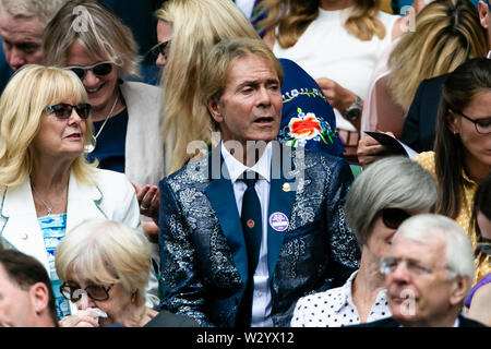 London, UK, 11th July 2019: Sir Cliff Richard visits the Royal Box at day 10 at the Wimbledon Tennis Championships 2019 at the All England Lawn Tennis and Croquet Club in London. Credit: Frank Molter/Alamy Live news Stock Photo