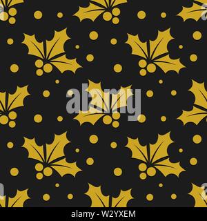 Christmas gold holly berries pattern. Vector illustration. Stock Vector