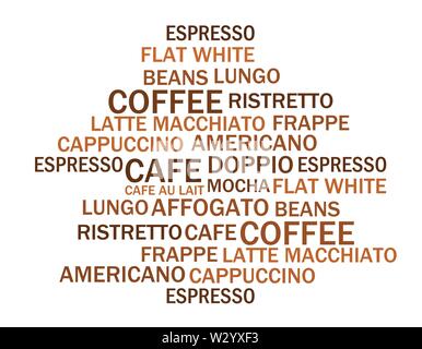 The list of coffee types. Coffee vector illustration. Stock Vector