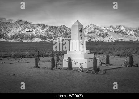 Graveyard at Manzanar National Historic Site in the Eastern Sierra. An interment camp during WWII, 10,000 Japanese Americans were imprisoned here from Stock Photo