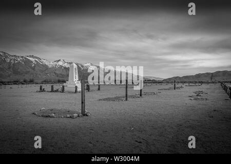 Graveyard at Manzanar National Historic Site in the Eastern Sierra. An interment camp during WWII, 10,000 Japanese Americans were imprisoned here from Stock Photo