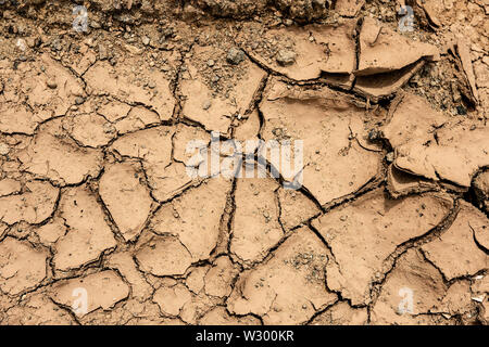 Cracked Dry Clay Ground Soil Background and Texture Stock Photo