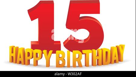 Congratulations on the 15th anniversary, happy birthday with rounded 3d text and shadow isolated on white background. Vector Stock Vector