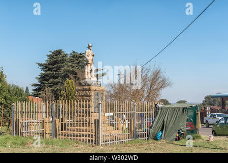 CAROLINA, SOUTH AFRICA - MAY 2, 2019: Second Boer War memorial, in Carolina, in the Mpumalanga Province. An informal business is visible Stock Photo