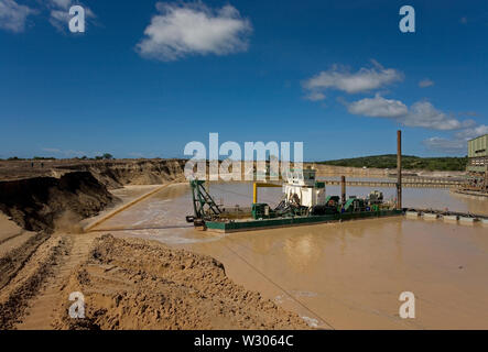 Managing & transporting of titanium mineral sands at mine site. Mining by dredging in freshwater ponds. Dredges pump sand into wet concentrator plant.