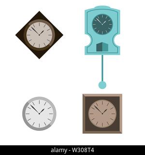 A set of furniture for the room. clocks In different styles. Vector flat illustration Stock Vector